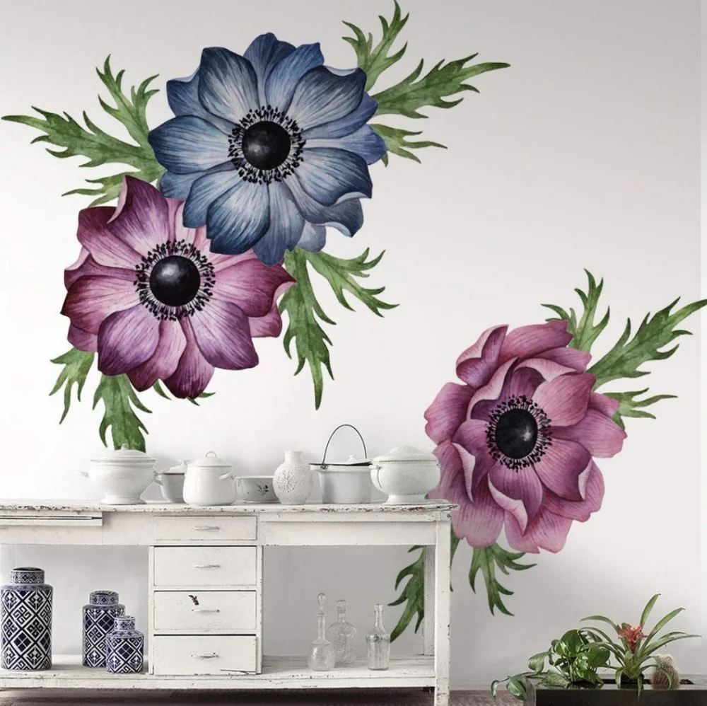 Anemone Floral Wall Decal Watercolor Bouqet Wall Stickers Flowers PEEL n STICK
